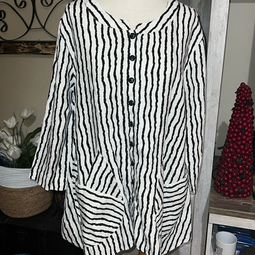 Ali Miles 100% linen women’s XL blouse stripes,